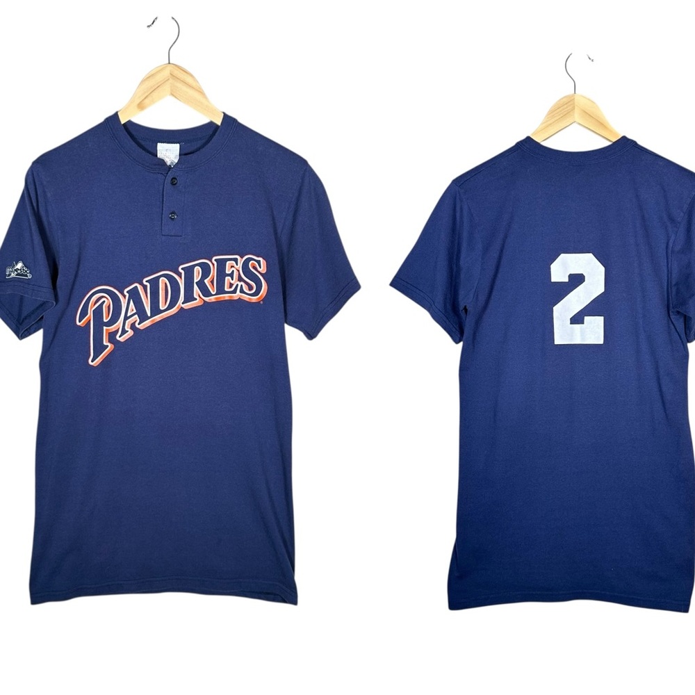 VINTAGE San Diego Padres #2 MLB Baseball Henley Shirt x MAJESTIC
